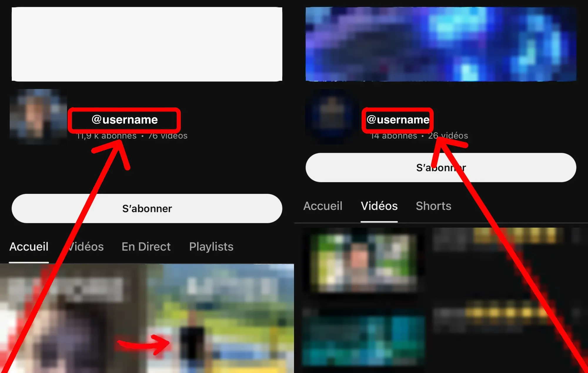 Acheter des likes YouTube : tutoriel en captures d'écran – où trouver ton nom d'utilisateur ou le lien de ton profil YouTube