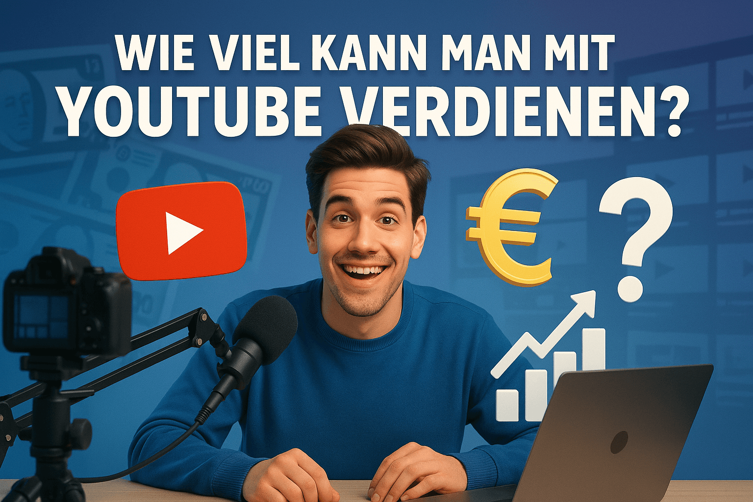 Créateur YouTube devant un tableau d'analytics et de monétisation